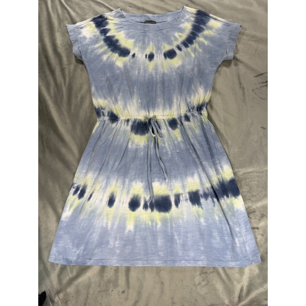 Vince Camuto Dress Womens XS Blue Yellow Tie Dye Cotton Short Sleeve Grunge
